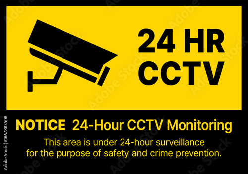 24-Hour CCTV Monitoring Sign with Notice, Professional Video Surveillance Warning Sticker for Crime Prevention and Security Area