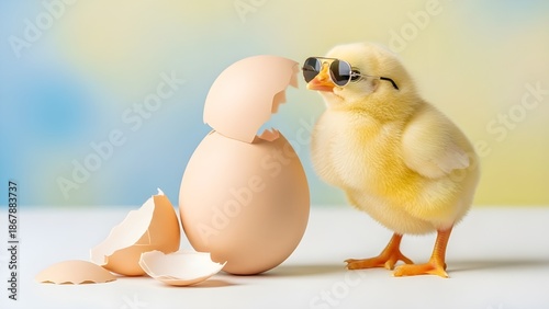 Happy easter day chick hatches from egg