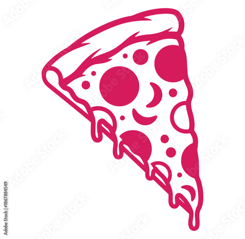 Delicious slice of pizza with dripping cheese and pepperoni on a white background