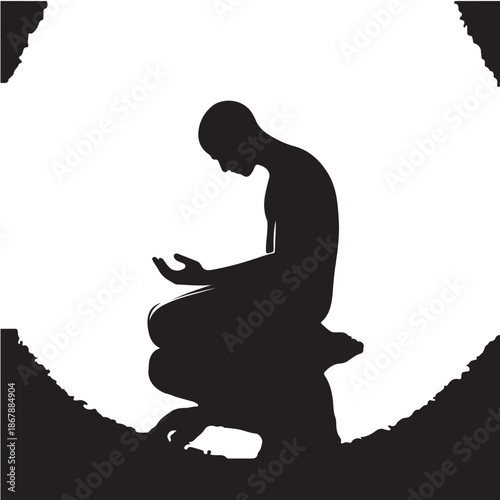 Black Man in Sujud Silhouette Vector, High Quality Illustration on White Background