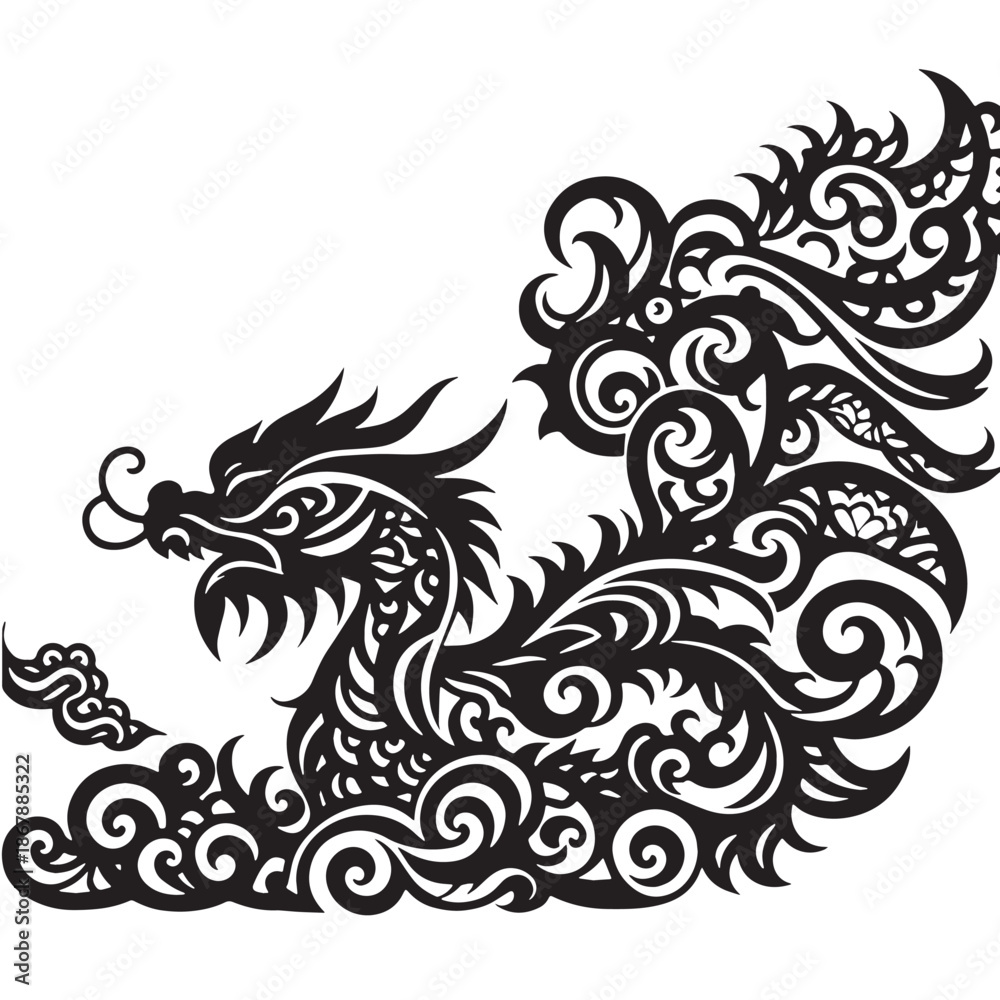 Fototapeta premium Black Paper-Cut Style (Jianzhi) Silhouette Vector, High Quality Illustration on White Background