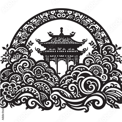 Black Paper-Cut Style (Jianzhi) Silhouette Vector, High Quality Illustration on White Background