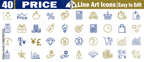 Price line art icons set, an easy-to-edit business and financial symbols collection vectors.