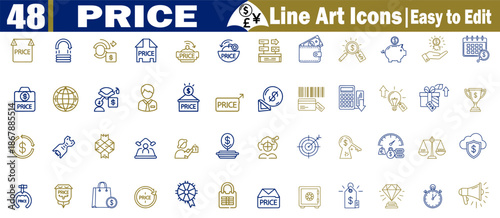 Price line art icons set, easy to edit business and financial symbols collection vector illustration.