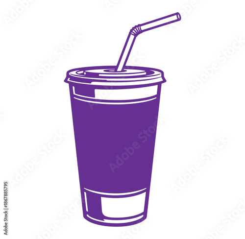 Purple fast food soda cup with straw isolated against white background design