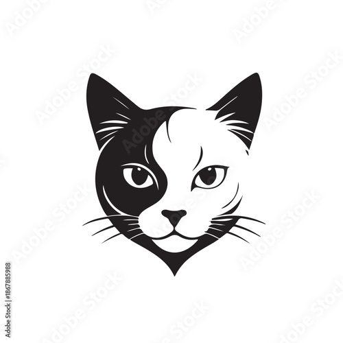 Minimalist black cat head logo vector. Bold monochrome feline icon perfect for pet shop branding, animal logo, tattoo art, mascot, social media identity, and modern visual design. Clean scalable 