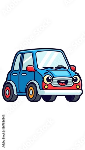 Cartoon blue car with red accents.