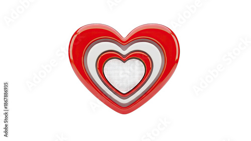 Concentric Red and White Hearts with Grid Texture