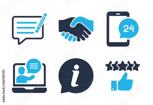 Business Communication and Customer Interaction icon set. Solid glyph series icons