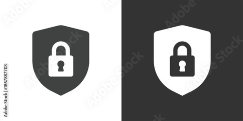 Security Shield and Padlock icon. Solid glyph series icon