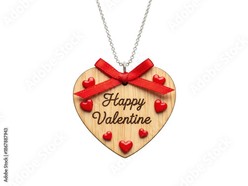 Happy valentine heart necklace isolated on transparent background