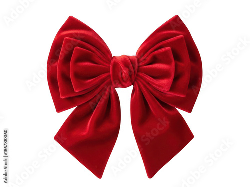 Red velvet bow isolated on transparent background
