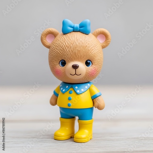 Cute toy bear with blue bow.