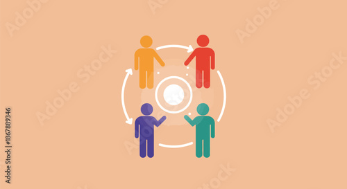 Four People Icons Connected in Circle.
