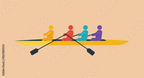 Four People Rowing a Boat Together.