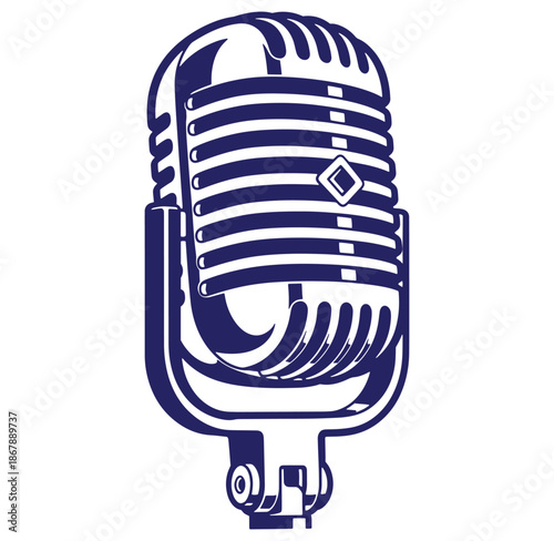 Classic vintage blue microphone isolated on white perfect for music and broadcasting concepts