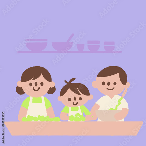 Family Cooking Together in Warm Kitchen