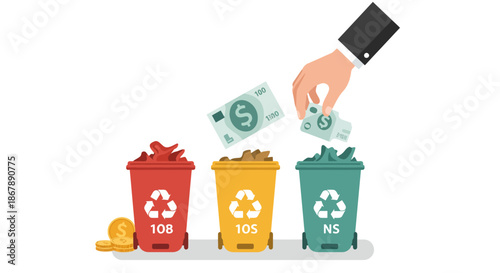 Hand Disposing Money in Recycling Bins.