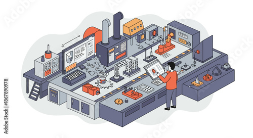 Industrial Laboratory Equipment and Scientist Working.