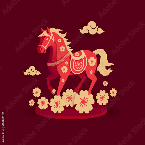 Paper effect Chinese New Year Horse template. Year of the horse design
