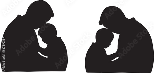 Silhouette of Mother and Child Embrace Love