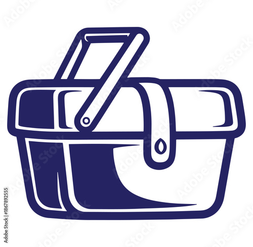 Simple vector illustration of a picnic basket in dark blue color with white background