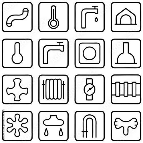 Set of plumbing and hvac icons isolated on transparent background
