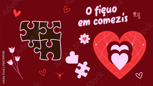 Valentine's Day puzzle pieces forming heart with love