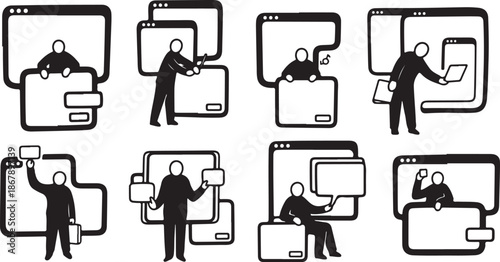 Businessman interacting with computer screens and technology