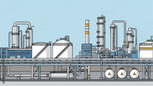 Industrial Chemical Plant with Storage Tanks and Pipelines.