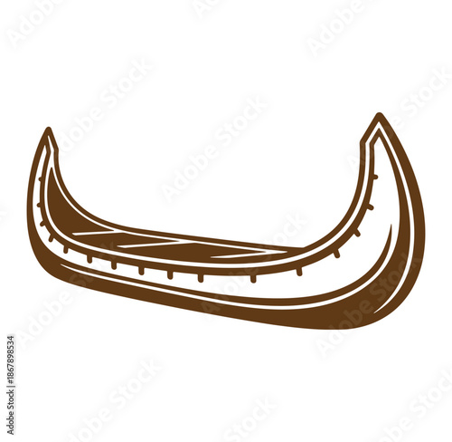 Brown vector illustration of a classic canoe isolated on a white background for design