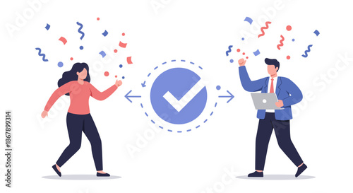 Man and Woman Exchanging Approved Documents.