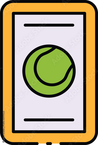 Tennis ball icon displayed on a mobile device screen with a yellow border