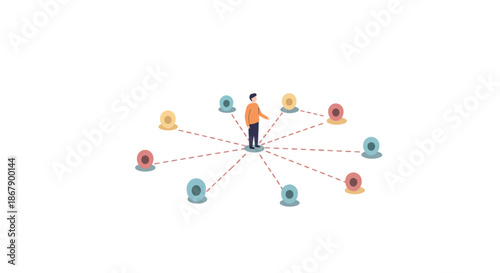 Man connected to multiple people icons.