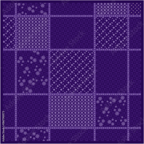 Seamless patchwork pattern with geometric and floral motifs in red monochrome color palette decorative textile background for fabric wallpaper and modern surface design