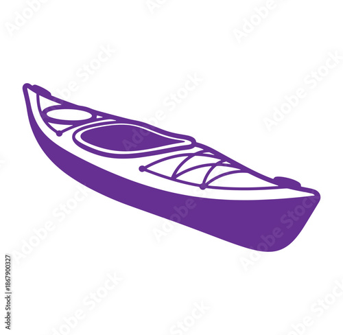 Purple kayak silhouette illustration against white background for outdoor water sports and recreation