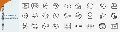 voice search and audio interface icon set, sound assistant icons