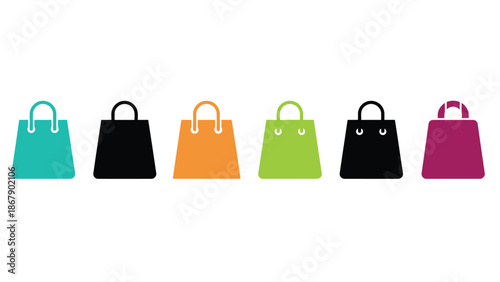 Colorful shopping bags in a row on white background