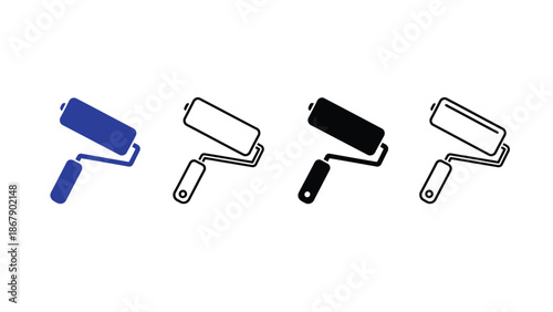 Black and white paint roller icons for DIY projects and painting