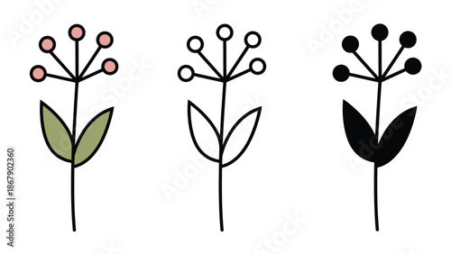 Minimalist flower icons in various colors and styles