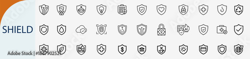 security shield icon set, data protection and safety symbol icons
