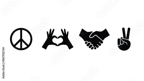 Symbols of peace love and friendship in black