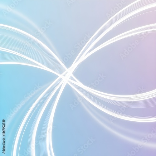 Abstract flowing light trails create a vibrant and energetic background with pastel blue and purple hues.