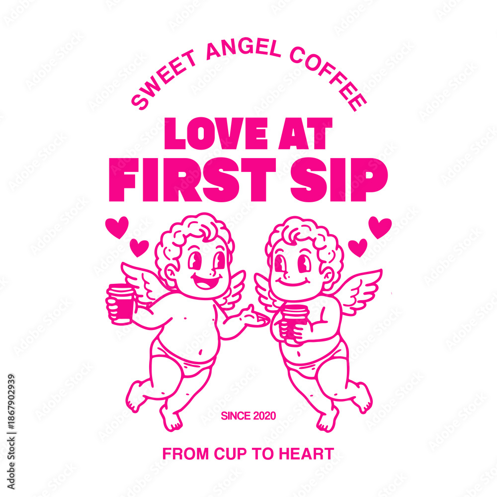 Fototapeta premium Cupid Angel graphic t-shirt with an edgy streetwear style. Modern illustration symbolizing love and heartbreak, ideal for urban fashion, youth streetwear, and print-on-demand apparel