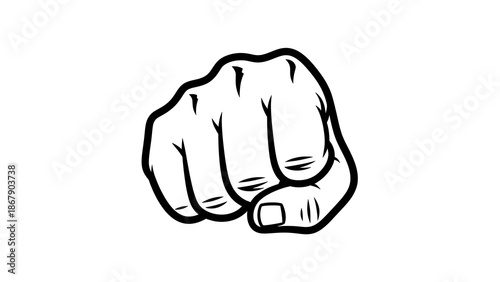Fist illustration in black and white isolated on white
