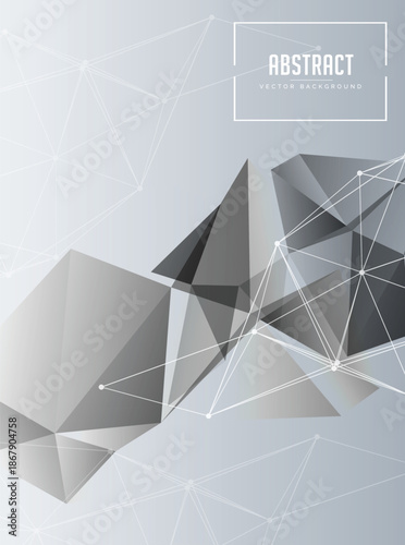 Abstract Grey Low Poly Geometric Background with Network Connections