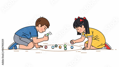 Children Playing with Marbles on Floor.