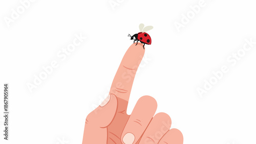 Ladybug on Human Finger Illustration.