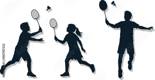 Badminton players in action dynamic poses sport illustration on transparent background silhouette