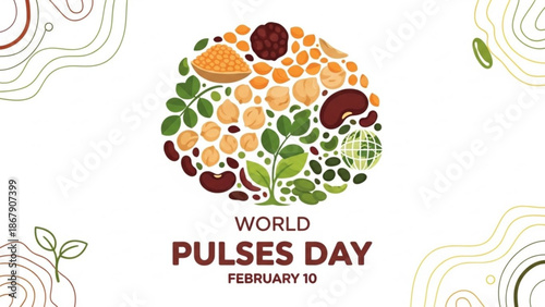World pulses day february 10 celebrating legumes and sustainable food systems globally with globes and illustrations and celebration and nutrition
